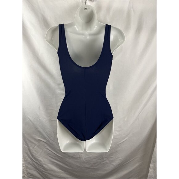 Karla Colletto Navy Blue & Black One Piece Zip Bathing Suit Women's Size 6 - Picture 4 of 9